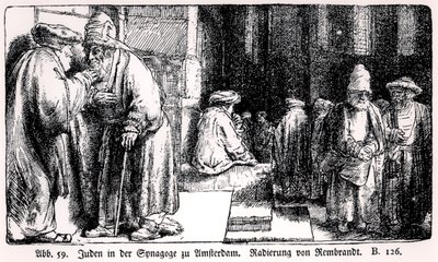 Juden in der Synagoge in Amsterdam, vom Künstler graviert von Rembrandt van Rijn